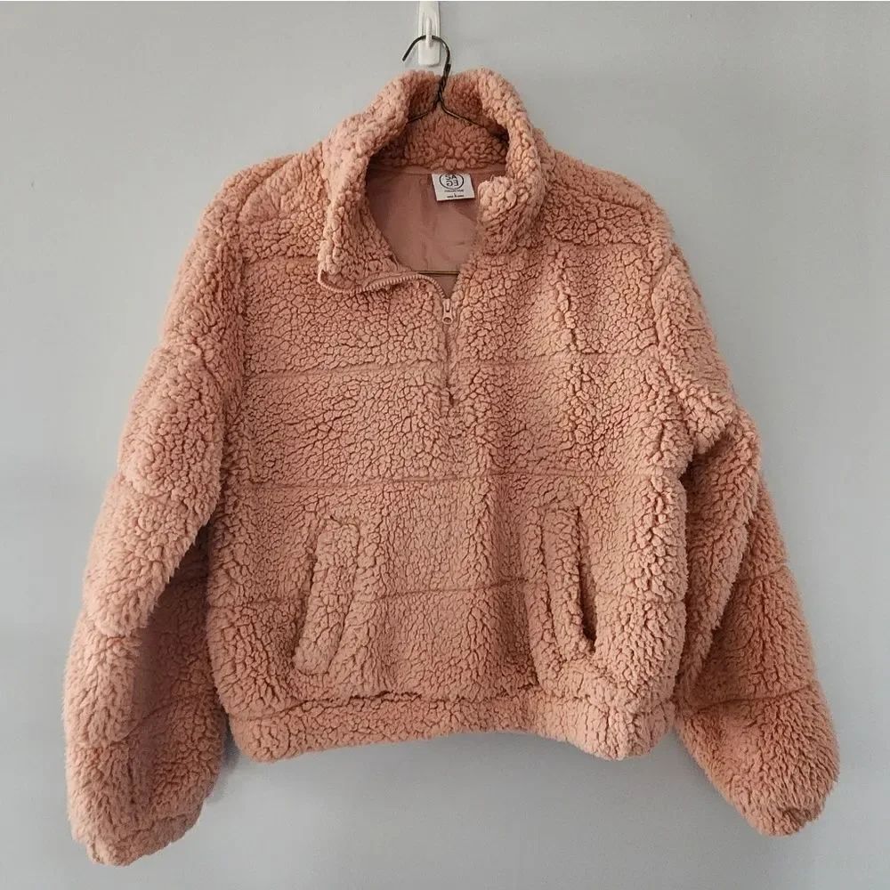 SAGE COLLECTIVE SHERPA 1/4 ZIP PULLOVER JACKET WOMEN SIZE Large blush